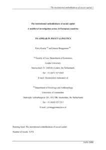 The institutional embeddedness of social capital 1  The institutional embeddedness of social capital A multilevel investigation across 24 European countries  TO APPEAR IN POLICY & POLITICS