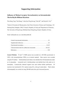 Supporting Information Influence of Michael Acceptor Stereochemistry on Intramolecular Morita-Baylis-Hillman Reactions Wen-Dong Teng,† Rui Huang,† Cathy Kar-Wing Kwong,‡ Min Shi†,* and Patrick H. Toy‡,* †