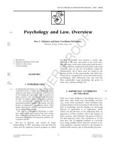 ENCYCLOPEDIA OF APPLIED PSYCHOLOGY - APSY[removed]Psychology and Law, Overview OO F