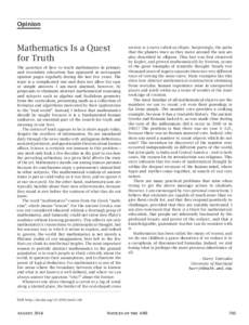 Opinion  Mathematics Is a Quest for Truth The question of how to teach mathematics in primary and secondary education has appeared in newspaper