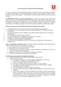 Nouveau processus d’analyse des nouvelles demandes.  À la suite de la réunion du conseil d’administration tenue le 28 août 2007 et des recommandations des membres du comité ajustement 2007, le Conseil d’adminis