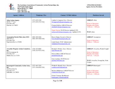 Community Action Agencies / Jefferson Parish /  Louisiana / Police Jury / Address / Federal assistance in the United States / Low Income Home Energy Assistance Program / United States Department of Health and Human Services