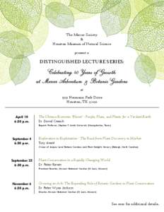 The Mercer Society & Houston Museum of Natural Science present a  DISTINGUISHED LECTURE SERIES: