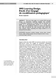 Anne Lejeune  IMS Learning Design. Etude d’un langage de modélisation pédagogique IMS Learning Design. Etude d’un langage