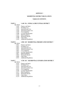 ARTICLE 3 RESIDENTIAL DISTRICT REGULATIONS TABLE OF CONTENTS PART A SECTION 3-A01