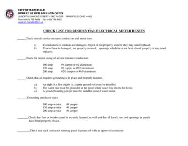 CITY OF MANSFIELD BUREAU OF BUILDING AND CODES 30 NORTH DIAMOND STREET – 3RD FLOOR Phone[removed]Fax[removed]MANSFIELD, OHIO 44902