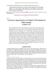 Published in Journal of Law and SocietyVolume 38 ppIn correspondence with FB, Rabeea Assy, the author of the following article, said ‘I deeply appreciate your interest in my article on plain English, 