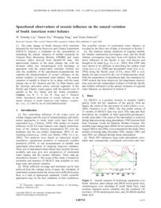 GEOPHYSICAL RESEARCH LETTERS, VOL. 33, L08710, doi:[removed]2006GL025683, 2006  Spacebased observations of oceanic influence on the annual variation of South American water balance W. Timothy Liu,1 Xiaosu Xie,1 Wenqing Ta