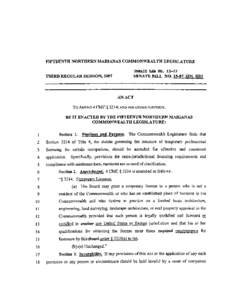 FIFTEENTH NORTHERN MARIANAS COMMONWEALTH lLEGISLATURE THIRD REGULAR SESSION, 2007 LBW NO[removed]SENATE BILL NO[removed]SD1, HSI