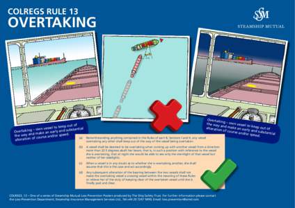 COLREGS RULE 13  Overtaking (a)	When two power-driven vessels are meeting on reciprocal or nearly reciprocal courses so as to involve risk of collision each shall alter her course to starboard so that each shall pass on