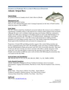 INTERSTATE FISHERIES MANAGEMENT PROGRAM OVERVIEW  Atlantic Striped Bass Species Range St. Lawrence River in Canada to the St. John’s River in Florida Management Unit