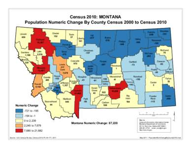 Census 2010: MONTANA Population Numeric Change By County Census 2000 to Census 2010 Lincoln 850  Glacier