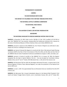 PROGRAMMATIC AGREEMENT AMONG THE SMITHSONIAN INSTITUTION THE DISTRICT OF COLUMBIA STATE HISTORIC PRESERVATION OFFICE THE NATIONAL CAPITAL PLANNING COMMISSION THE NATIONAL PARK SERVICE