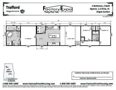 3 Bedroom, 2 Bath Approx. 1,170 Sq. Ft. Single Section Trafford Magenta Series