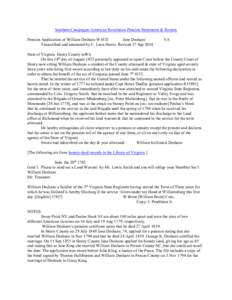 Southern Campaigns American Revolution Pension Statements & Rosters Pension Application of William Deshazo W1832 Jane Deshazo Transcribed and annotated by C. Leon Harris. Revised 17 Sep[removed]VA