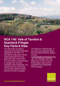 NCA 146: Vale of Taunton & Quantock Fringes Key Facts & Data