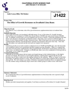 CALIFORNIA STATE SCIENCE FAIR 2005 PROJECT SUMMARY Name(s)  Andy Lucas; Riley McCluskey