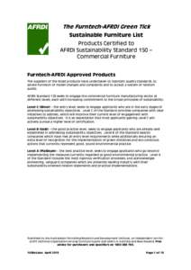 The Furntech-AFRDI Green Tick Sustainable Furniture List Products Certified to AFRDI Sustainability Standard 150 – Commercial Furniture Furntech-AFRDI Approved Products