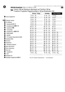 DB Regio AG, Region Hessen, Lyoner Str.15, 60528 Frankfurt a.M., Tel.: (,12 Euro/Min.)  Abfahrtszeiten S8