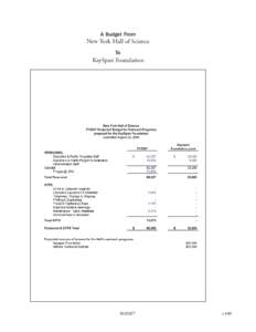 A Budget From  New York Hall of Science To  KeySpan Foundation