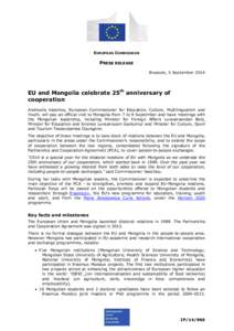 EUROPEAN COMMISSION  PRESS RELEASE Brussels, 5 September[removed]EU and Mongolia celebrate 25th anniversary of