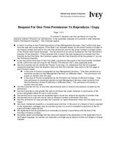 h Request For One Time Permission To Reproduce / Copy Page 1 of 3 __________________________________ (“Customer”) requests one time permission to copy the products ordered (“Product”) as “permissions” in the 