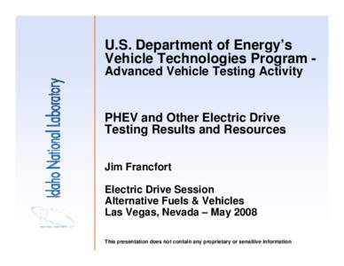 PHEV and Other Electric Drive Testing Results and Resources