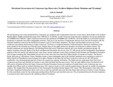 Petroleum Occurrences in Cretaceous-Age Reservoirs, Northern Bighorn Basin, Montana and Wyoming; #)