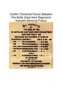 1st/5th (Territorial Force) Battalion The Buffs (East Kent Regiment) Kamptee Memorial Plaque 1