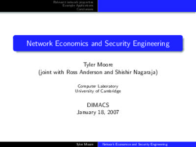 Network Economics and Security Engineering