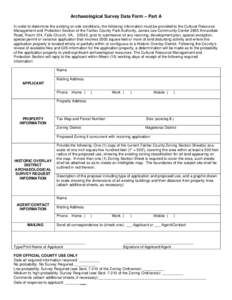 Archeological Survey Data Form - Part A and Part B