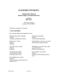 STANFORD UNIVERSITY Administrative Panel on Human Subjects in Medical ResearchIRB 3 Roster Palo Alto, CA 94306