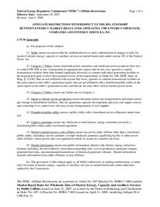 Federal Energy Regulatory Commission (“FERC”) Affiliate Restrictions Effective Date: September 18, 2007 Revised: June 6, 2008 Page 1 of 4