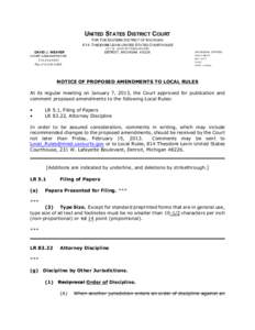 UNITED STATES DISTRICT COURT FOR T HE EASTERN D ISTRICT OF M ICHIGAN[removed]T HEODORE LEVIN U NITED STATES COURTHOUSE[removed]W . LA FA YETTE BOULEV A RD  DAVID J. WEAVER