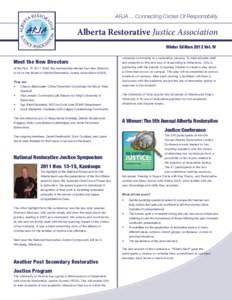 ARJA ... Connecting Circles Of Responsibility  Alberta Restorative Justice Association Winter Edition 2012 Vol. IV  Meet the New Directors