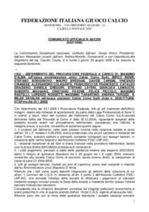 FEDERAZIONE ITALIANA GIUOCO CALCIO[removed]ROMA – VIA GREGORIO ALLEGRI, 14 CASELLA POSTALE 2450 COMUNICATO UFFICIALE N. 68/CDN[removed])