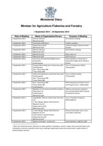 Ministerial Diary: Minister for Agriculture, Fisheries and Forestry