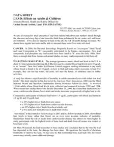 DATA SHEET LEAD: Effects on Adults & Children Monona Rossol, Health and Safety Officer for United Scenic Artists, Local USA 829 (IATSE[removed]or e-mail:[removed] 8 Monona Rossol, January 1, 1999; rev: [removed]