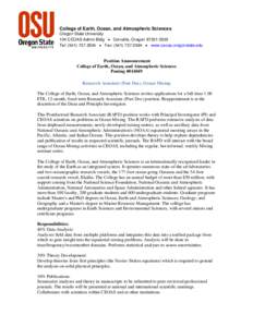 College of Earth, Ocean, and Atmospheric Sciences Oregon State University 104 CEOAS Admin Bldg  Corvallis, Oregon[removed]Tel: ([removed]  Fax: ([removed]  www.ceoas.oregonstate.edu  Position Announce