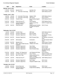 Event Schedule  St. Anthony Regional Hospital Start  End