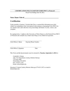 CERTIFICATION FOR GROUP TAX RETURN FORM 990