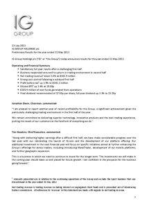 23 July 2013 IG GROUP HOLDINGS plc Preliminary Results for the year ended 31 May 2013