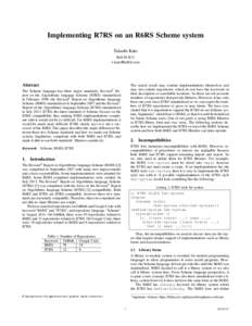 Implementing R7RS on an R6RS Scheme system Takashi Kato Bell ID B.V.   Abstract