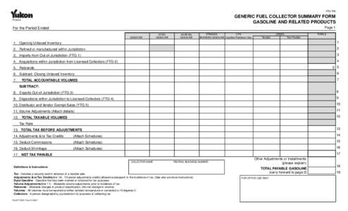 FTG-TAX  GENERIC FUEL COLLECTOR SUMMARY FORM GASOLINE AND RELATED PRODUCTS  Finance