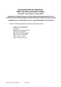 Granularity Scale & Collectivity: When size does and doesn’t matter Alan Rector,1 Jeremy Rogers1 & Thomas Bittner2 1  2