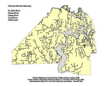 Find and label the following: St. Johns River Nassau River Ortega River Trout River Pablo Creek