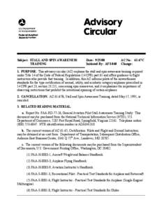 Subject: STALL AND SPIN AWARENESS TRAINING Date: [removed]Initiated By: AFS-840