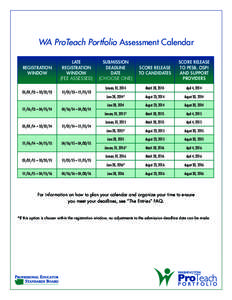 WA ProTeach Portfolio Assessment Calendar REGISTRATION WINDOW LATE REGISTRATION