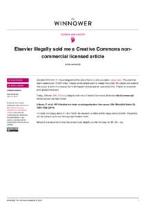 SCIENCE AND SOCIETY   Elsevier illegally sold me a Creative Commons noncommercial licensed article ROSS MOUNCE