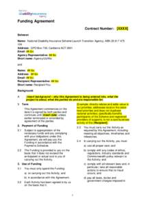 Funding Agreement Contract Number: [XXXX] Between Name: National Disability Insurance Scheme Launch Transition Agency, ABN[removed]Address: GPO Box 700, Canberra ACT 2601